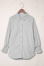 Load image into Gallery viewer, Natalie Smocked Cuffed Striped Boyfriend Shirt with Pocket
