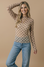 Load image into Gallery viewer, High Neck Polka Dot Merrow Hem Mesh Top
