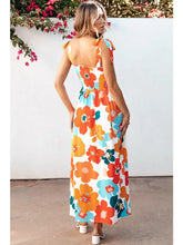 Load image into Gallery viewer, Esme Orange Floral Self Tied Straps Smocked Bust Maxi Dress
