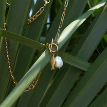 Load image into Gallery viewer, 18K Gold PVD Toggle Clasp Freshwater Pearl Charm Necklace
