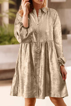 Load image into Gallery viewer, Emilia Metallic Sheen Puff Sleeve Button Up Mini Shirt Dress
