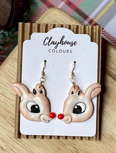 Rudolph Holiday Christmas Clay Earrings
