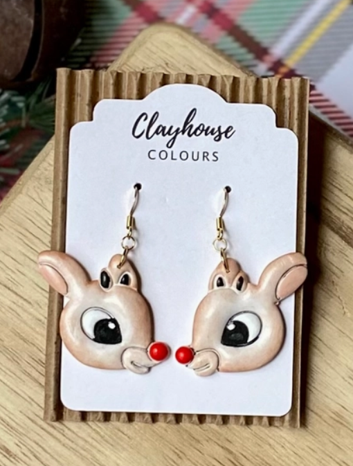 Rudolph Holiday Christmas Clay Earrings