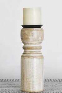 10" Carved Wood Candle Holder