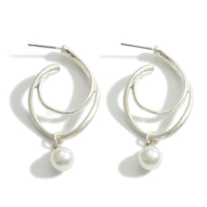 Whimsical Hoop Earrings Featuring a Pearl Accent.