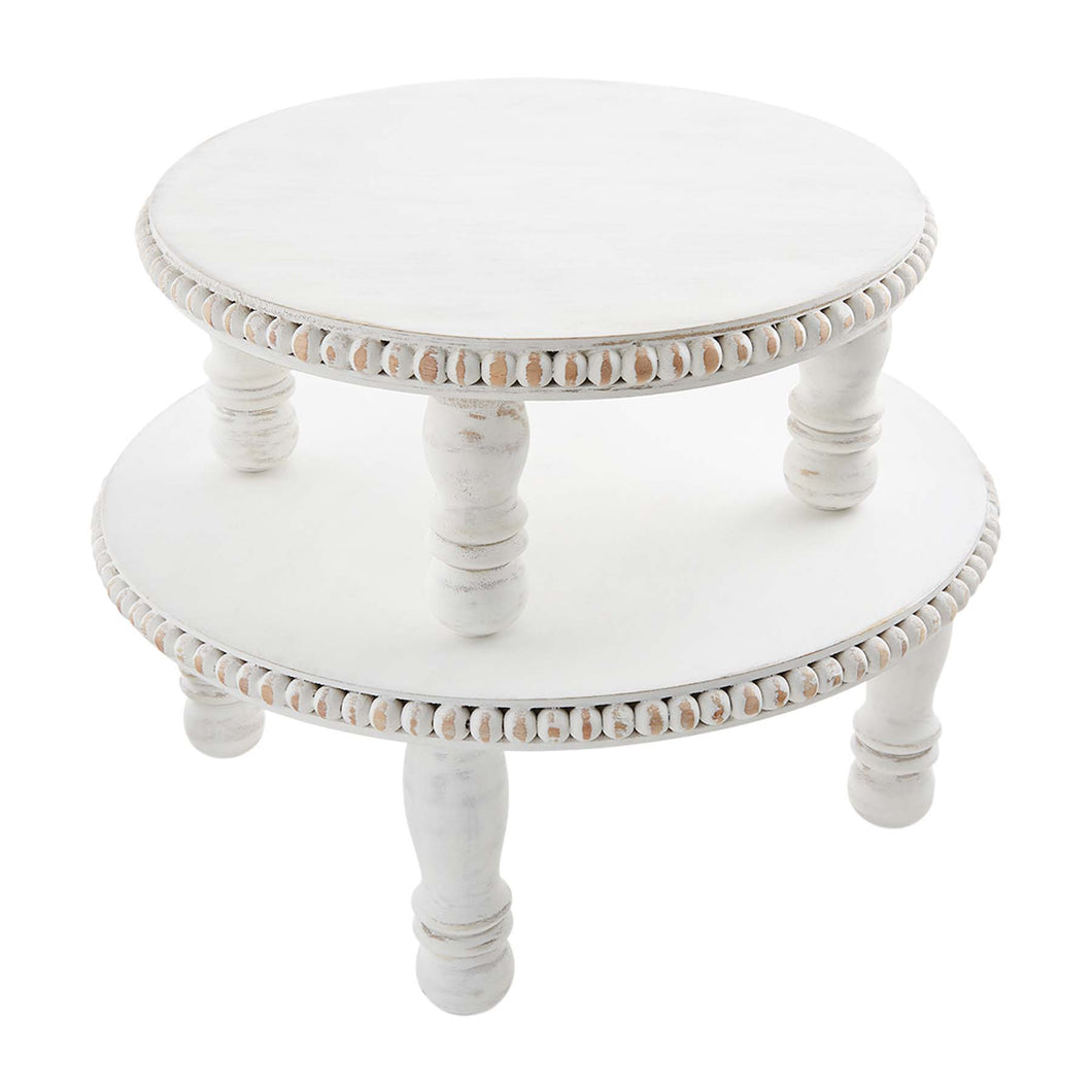 WHITE BEADED PEDESTAL TRAYS