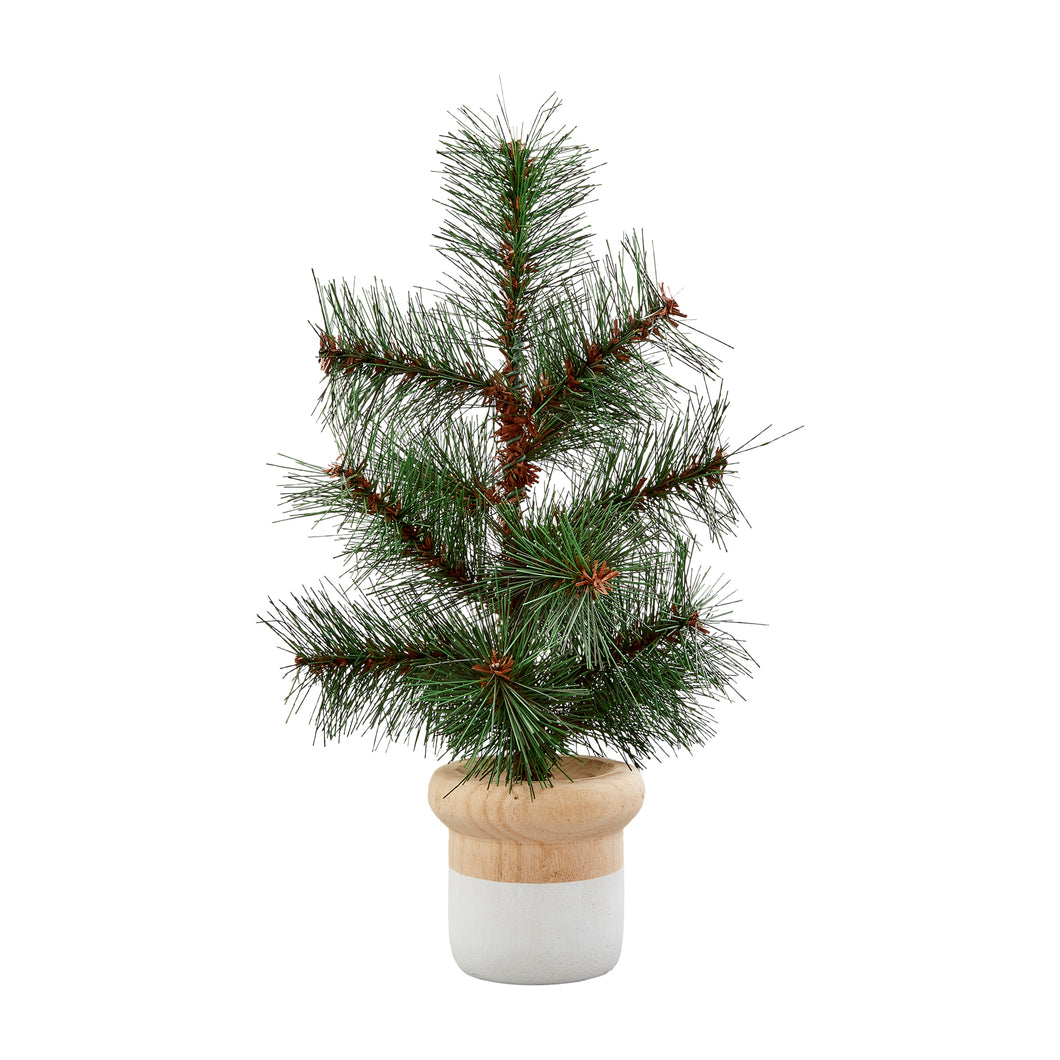 Faux Pine Tree In Wood Pot