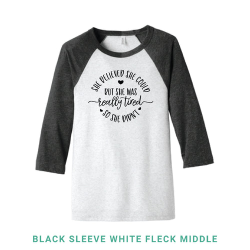She Believed But She Was Tired Baseball T-Shirt - Simply Susan’s