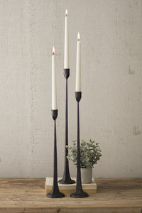 set of 3 tall cast iron taper candle holders
