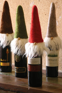 felt santa wine toppers with wispy beards
