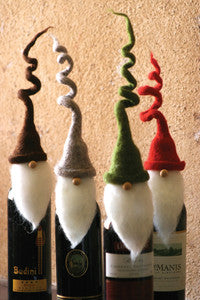 santa wine toppers with curly hats