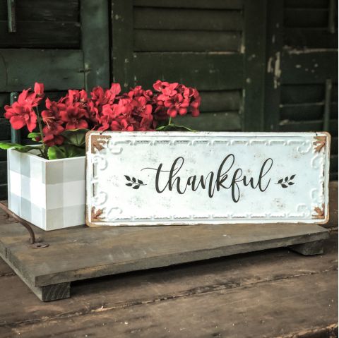 WHITE THANKFUL METAL SIGN