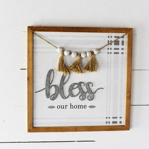 16" BLESS SIGN WITH PLAID