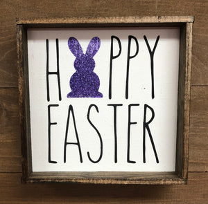 6x6 Happy Easter Glitter Bunny Handmade Framed Purple - Simply Susan’s