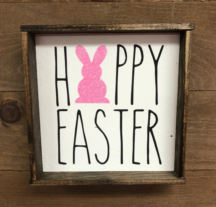 6x6 Happy Easter Glitter Bunny Handmade Framed Pink - Simply Susan’s