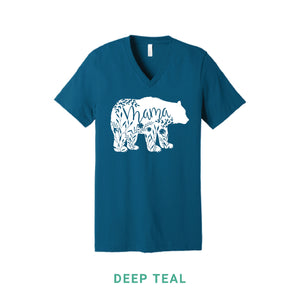 Mama Bear White Print V Neck T-Shirt