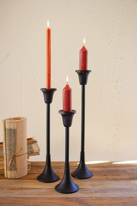 set of 3 black metal taper candle stands
