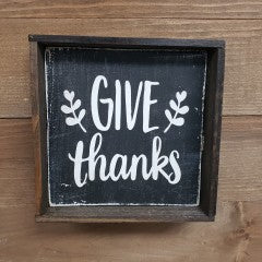 6x6 Give Thanks Black Handmade Framed Sign - Simply Susan’s