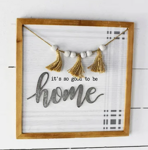 16" HOME SIGN WITH PLAID