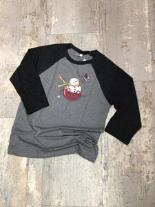 Snowman Wine Glass Baseball Tee