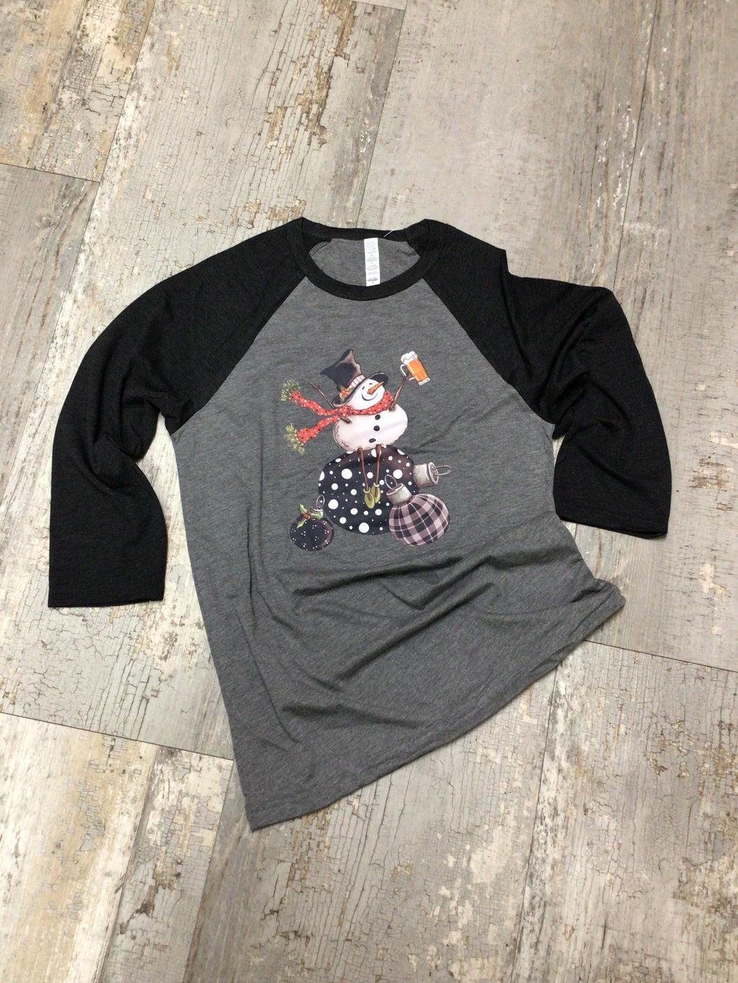Snowman Beer Baseball Tee