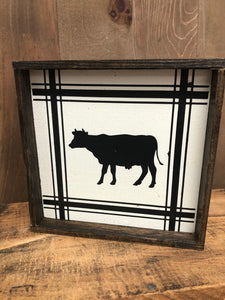 6x6 Cow Handmade Framed Sign