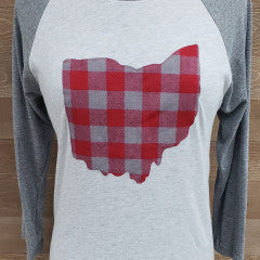 Ohio Plaid Linda Baseball Tee Black Sleeve - Simply Susan’s